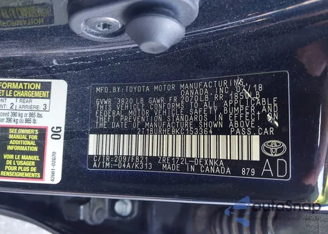 2019 Toyota Corolla Le from USA, damaged, VIN 2T1BURHE8KC153364